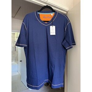 Robert Graham Maxfield V-Neck Tee Navy Blue L NWT